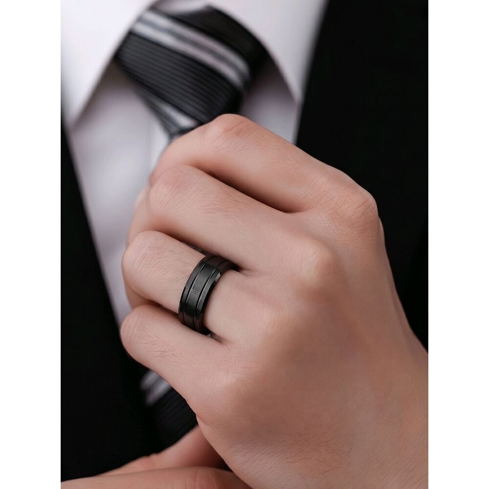Matte Black Tungsten Ring 8mm Grooved Wedding Band Sizes 8 9 10 Unisex Casual